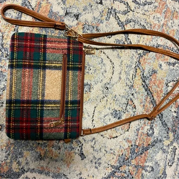 Elegant Plaid Crossbody Bag with Brown Trim - Picture 3 of 8